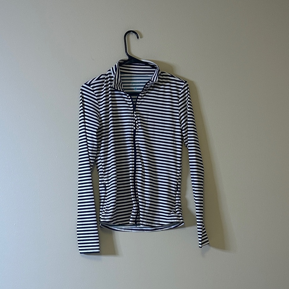 Carve Designs Blue and White Zipper Dry Fir Shirt